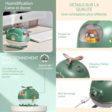 Humidificateur 300ml purificateur de bureau dessin animé petit avion humidificateur cadeau de noël diffuseur huiles essentielles